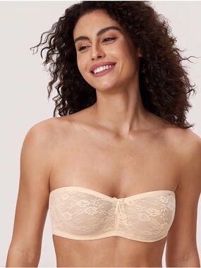 Dobreva Beige Lace Strapless Bandeau Bra - Women Intimates